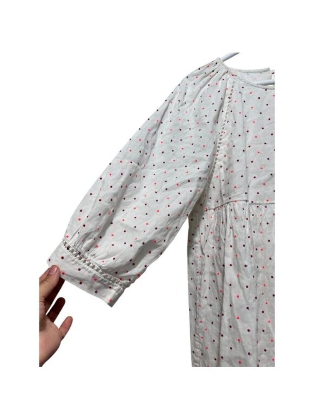 Sézane Grace Embroidery Polka Dots Dress 44 XXL White Bishop Sleeve Dainty Linen - Picture 15 of 16